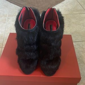 Charles Jourdan fur peep toe bootie